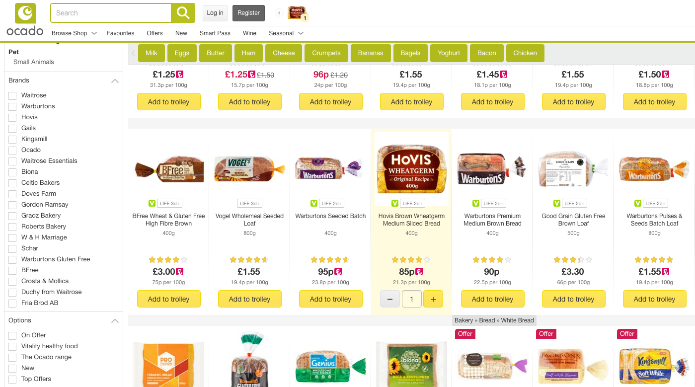 Next Queries appearing after adding bread to the cart in Ocado